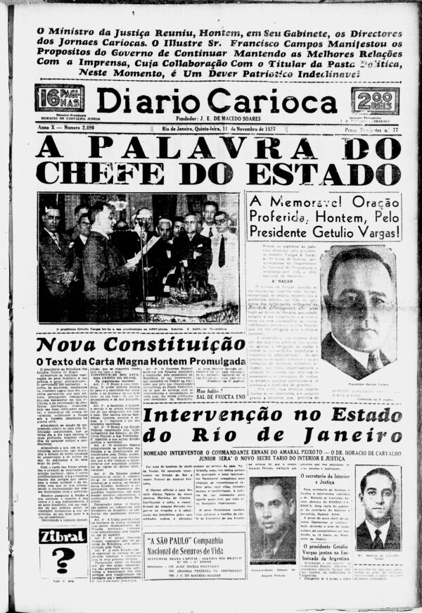 A palavra do chefe do Estado: a memorável oração proferida, hontem, pelo Presidente Getúlio Vargas!